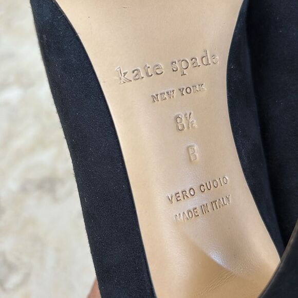 Kate Spade New York Gold “Love” Black Suede Leather Stiletto Heels Pumps - Picture 13 of 15